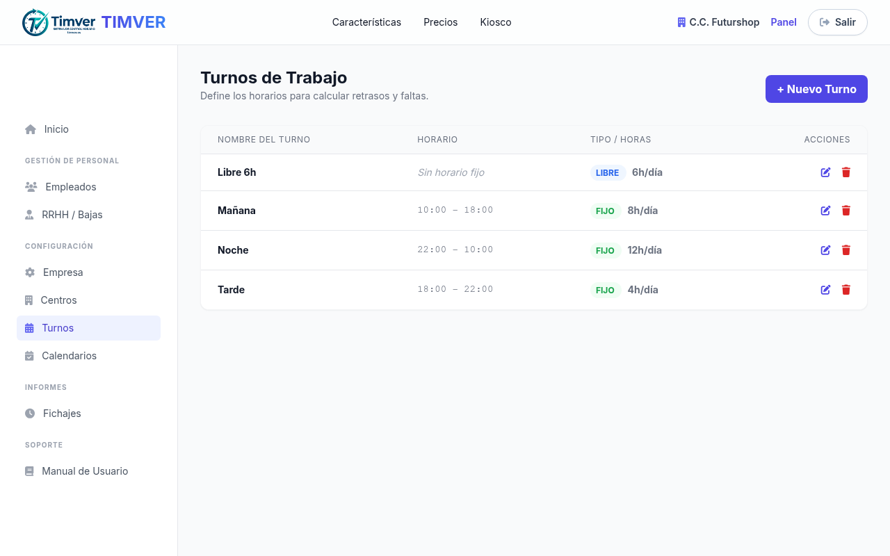 Configuración de Turnos y Horarios